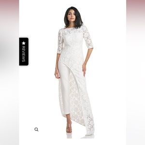 Kay Unger Womens  Lace Bateau Neck Jumpsuit, White